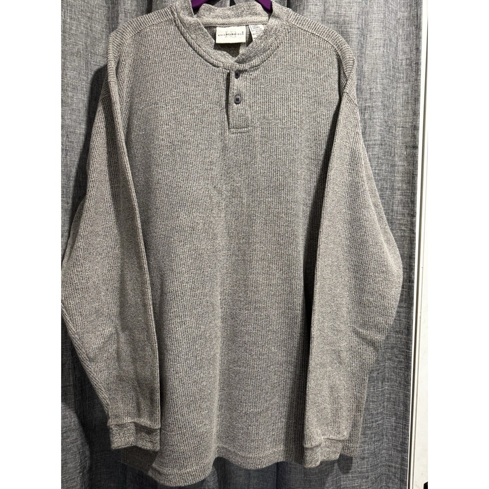 Knightsbridge Mens Knit Henley Long Sleeve Pullover Size L Cotton Blend Grey